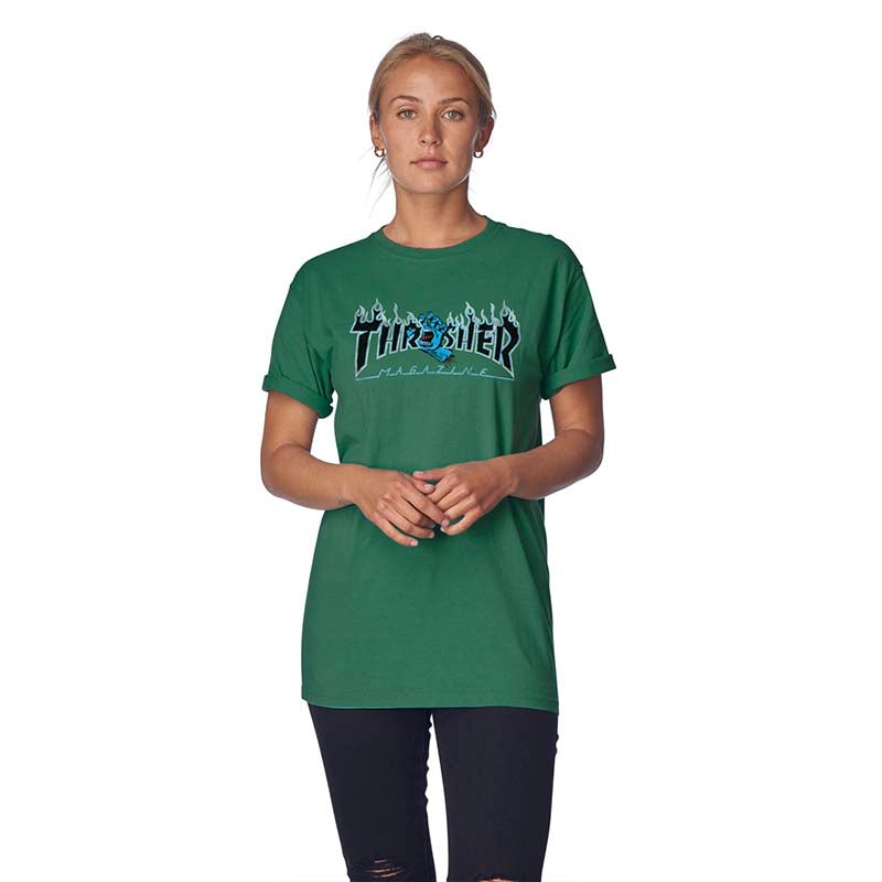 Camiseta Santa Cruz x Thrasher Screaming Flame Logo Moss Womens